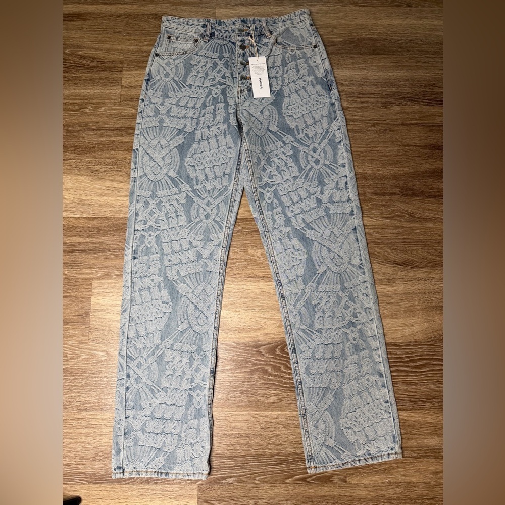 Daily Paper NWT Settle Macramé Jacquard Straight Leg Jeans Size 32 - Picture 2 of 10